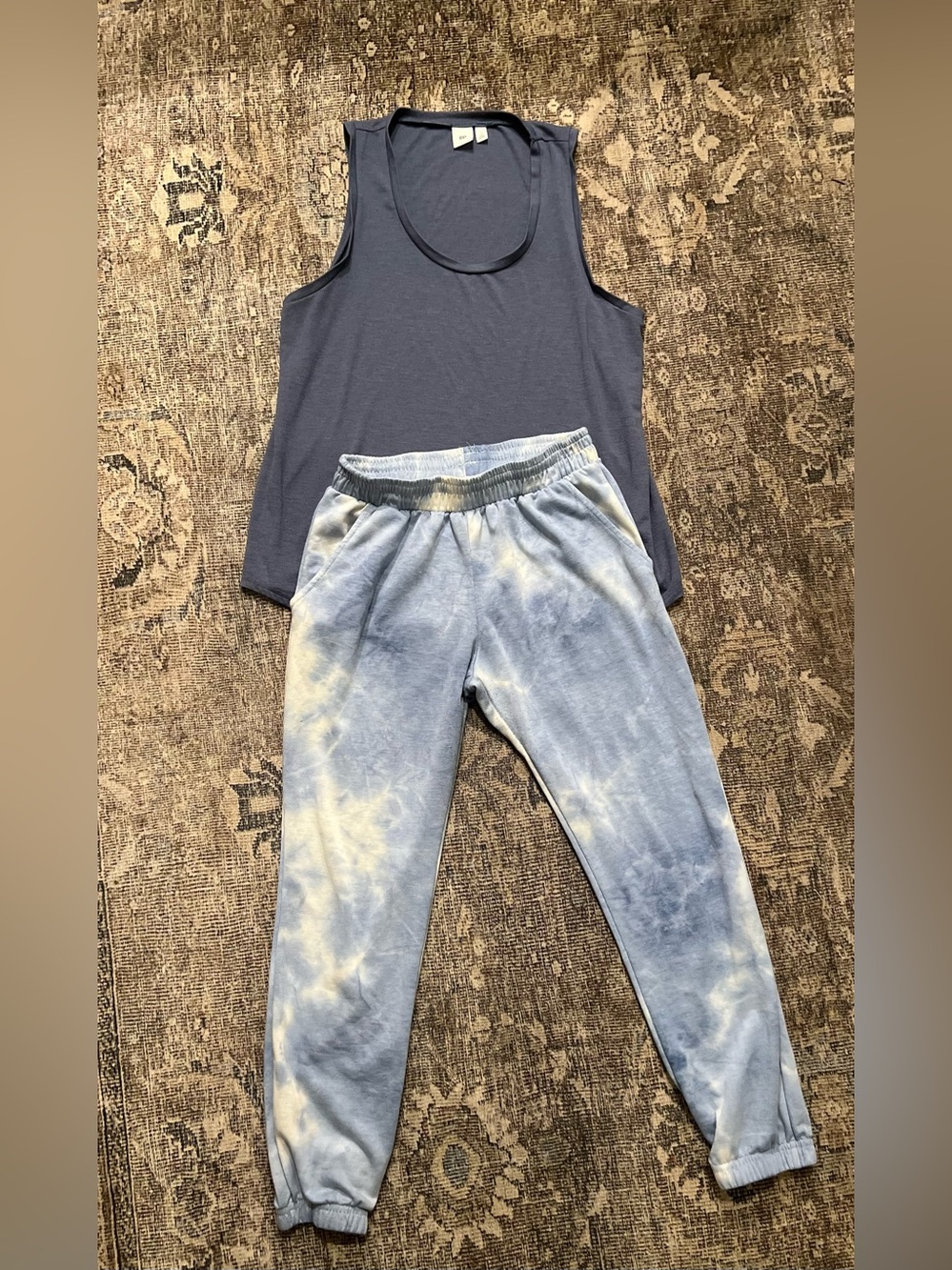 Socialite Tie-Dye Lounge Joggers & BP Tank Set - Blue / White - Small